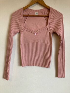 BDG Ribbed Sweater Knit Top in Dusty Small Pink Y2K